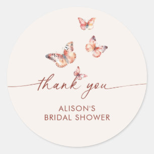 Sticker Rond Baby Shower Papillon Bohème Mariage 