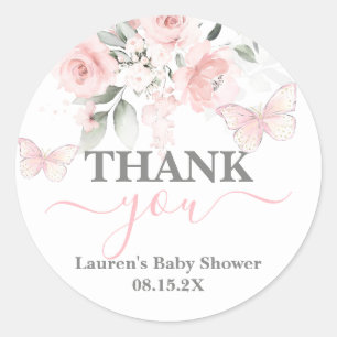 Sticker rond Baby shower papillon classique
