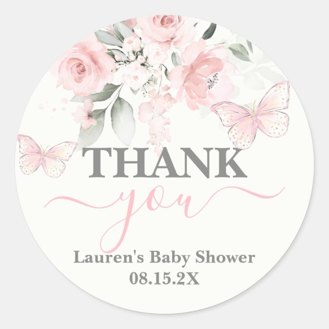Sticker rond Baby shower papillon classique (Devant)