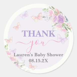 Sticker Rond Baby shower papillon Lilac fille