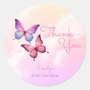 Sticker Rond Baby shower papillon rose lavande