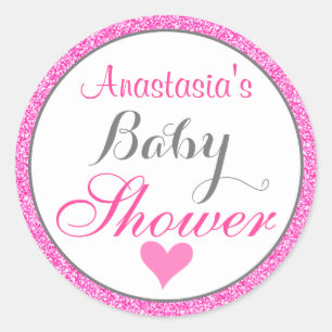 Sticker Rond Baby shower Parties scintillant rose chaud Girly &