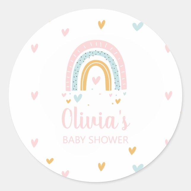Sticker Rond Baby shower Pastel Rainbow and Hearts (Devant)