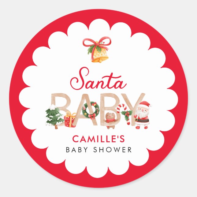 Sticker Rond Baby shower Père Noël de Noël (Devant)