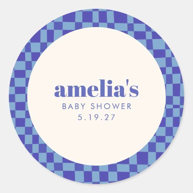 Sticker Rond Baby shower personnalisé Abstrait Checkerboard Blu (Devant)