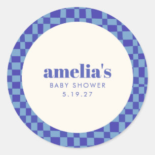 Sticker Rond Baby shower personnalisé Abstrait Checkerboard Blu