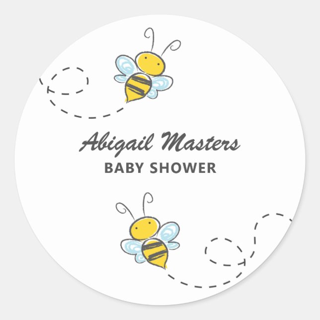 Sticker Rond Baby shower personnalisé Bumble Bee (Devant)