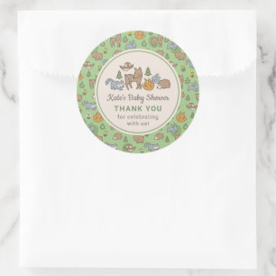 Sticker Rond Baby shower personnalisé des animaux de bois