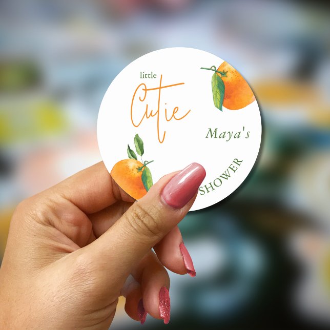 Sticker Rond Baby shower personnalisé Little Cutie (Créateur téléchargé)