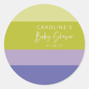 Sticker Rond Baby shower personnalisé mou violet vert bande