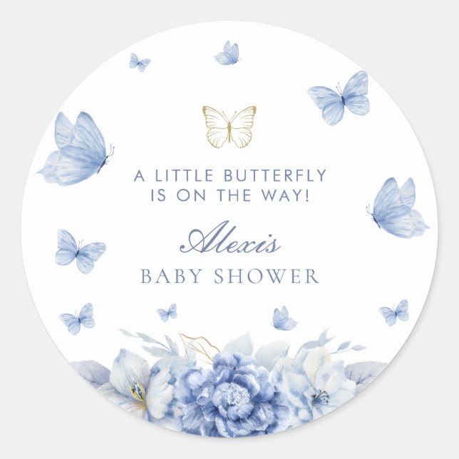 Sticker Rond Baby shower petit papillon (Devant)