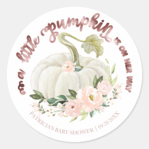 Sticker Rond Baby Shower Petite Citrouille Fleur Rose Automne