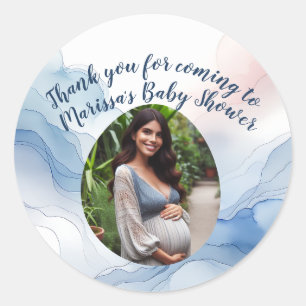Sticker Rond Baby shower Photo personnalisée Merci d'aquarelle 