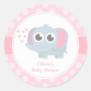Sticker Rond Baby shower Pois moderne Baby Elephant