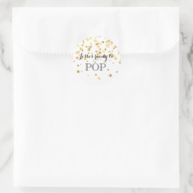 Sticker Rond Baby shower Popcorn Elle est prête à POP (Sac)