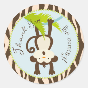 Sticker Rond Baby shower Poster de animal Safari Monkey