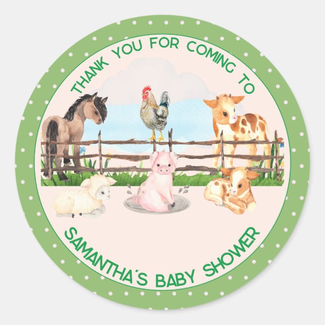 Sticker Rond Baby shower pour animaux de ferme (Devant)