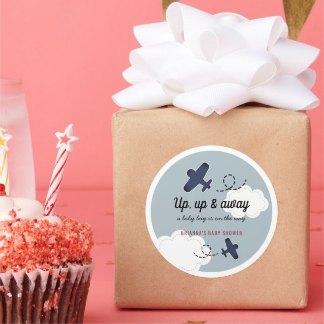 Sticker Rond Baby shower pour garçon bleu de l'avion vers le ha (Fête)