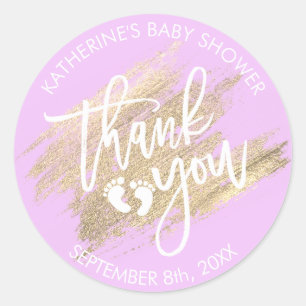 Sticker Rond Baby shower pourpre de course de brosse d'or de