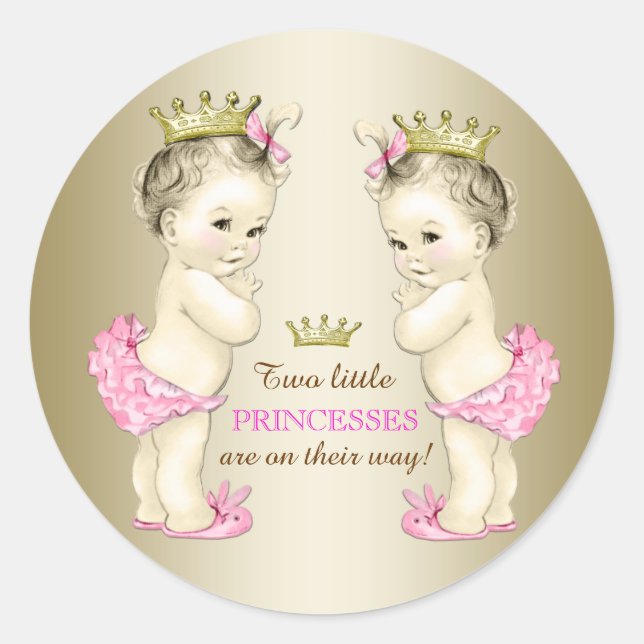 Sticker Rond Baby shower Princess Twin Girl (Devant)