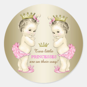 Sticker Rond Baby shower Princess Twin Girl