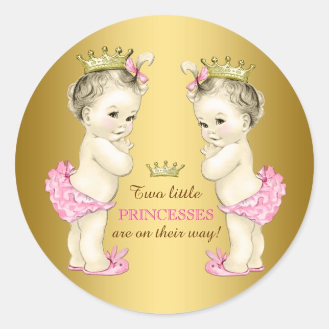 Sticker Rond Baby shower Princess Twin Girl (Devant)