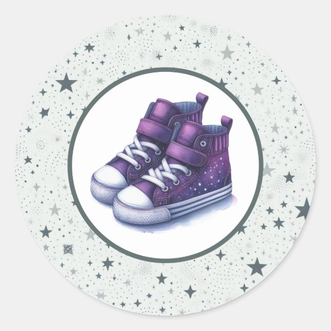 Sticker Rond Baby shower Purple Baby High Tops (Devant)