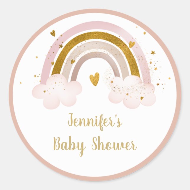 Sticker Rond Baby shower Rainbow Neutral Gold Pastel (Devant)