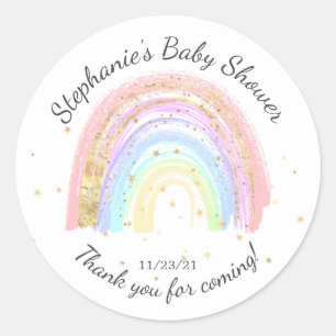 Sticker Rond Baby shower Rainbow Rose Or moderne Favoriser Stic