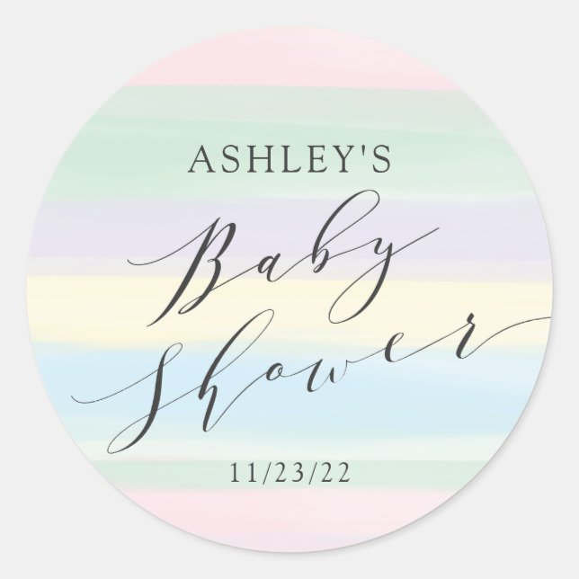Sticker Rond Baby shower Rainbow Stripes (Devant)