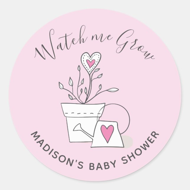Sticker Rond Baby shower Regardez-moi grandir Plante de coeur r (Devant)