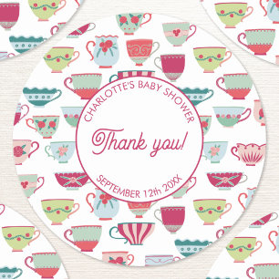 Sticker Rond Baby shower Retro Tea Party