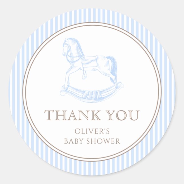Sticker Rond Baby shower Rocking Horse Blue Toile De Jouy (Devant)