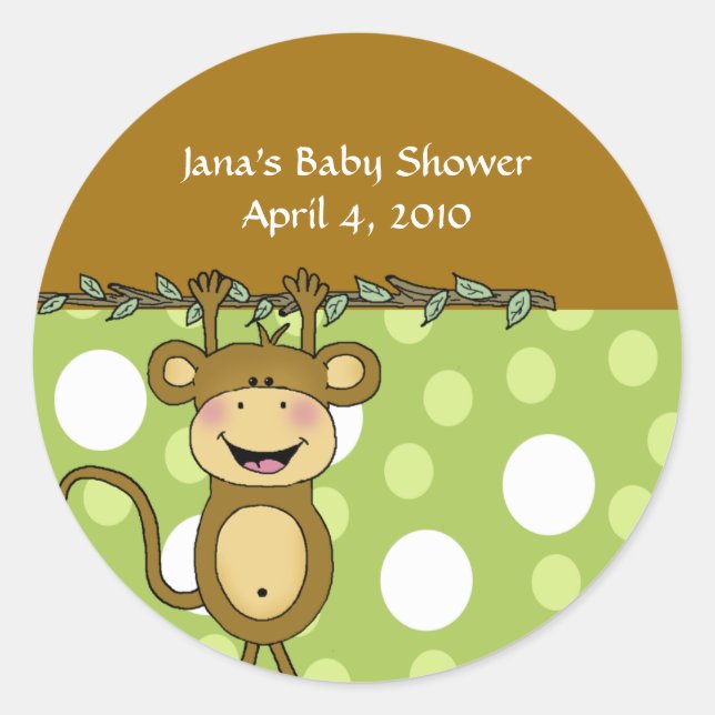 Sticker Rond Baby shower rond BABY MONKEY Favoriser les autocol (Devant)