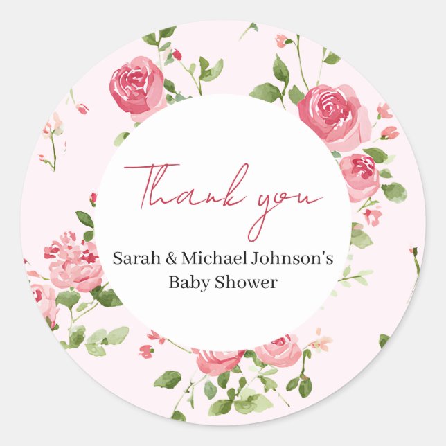 Sticker Rond Baby shower rose (Devant)