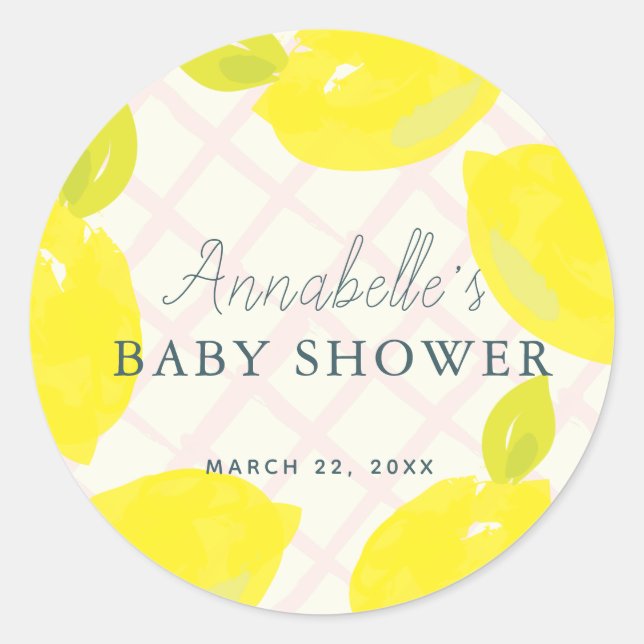 Sticker Rond Baby shower rose citron peint à la main (Devant)