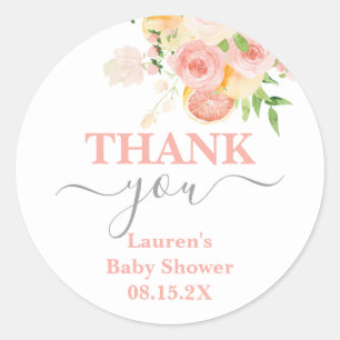 Sticker rond Baby shower rose Citrus