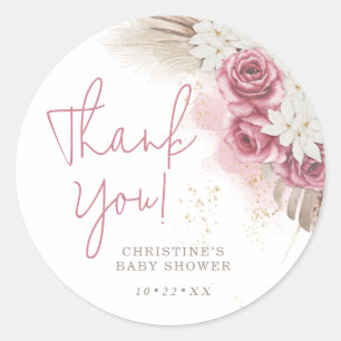 Sticker Rond Baby shower Rose d'aquarelle tropicale
