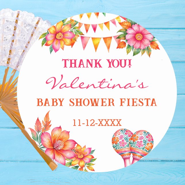 Sticker Rond Baby shower rose de Fiesta Floral  Merci (Créateur téléchargé)