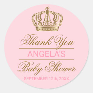 Sticker Rond Baby shower rose de princesse Gold Crown de Merci
