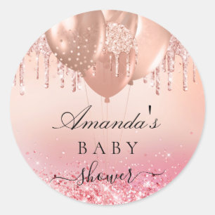 Sticker Rond Baby shower rose en or ballons