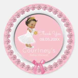 Sticker Rond Baby shower rose Ethnique Princesse Douche Favoris