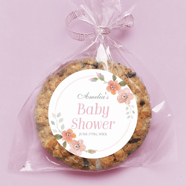 Sticker rond Baby shower rose floral (Créateur téléchargé)