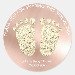 Sticker Rond Baby shower rose Gold Pieds Favoriser Merci cadeau