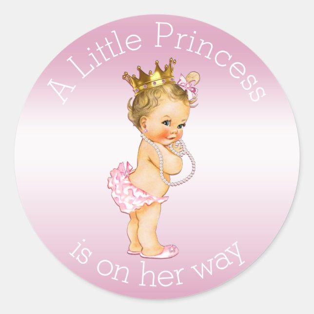Sticker Rond Baby shower rose Little Princess Pearls (Devant)