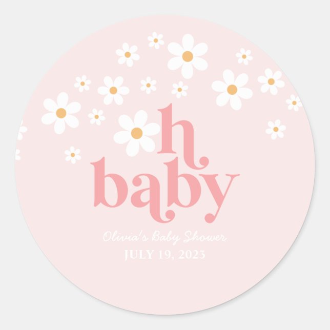 Sticker Rond Baby shower rose marguerite rétro (Devant)