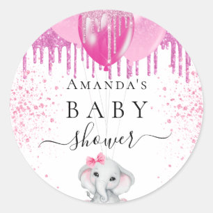 Sticker Rond Baby shower rose parties scintillant éléphant fill