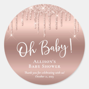 Sticker Rond Baby shower Rose Parties scintillant or Merci
