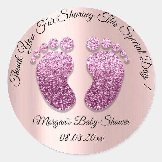 Sticker Rond Baby shower rose Parties scintillant Pieds Favoris (Devant)