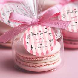 Sticker Rond Baby Shower Rose Pastel Élégant Dessiné à la Main